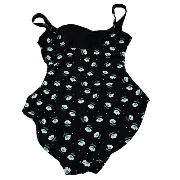 Anne Cole Black Floral One-Piece Swimsuit Adjustable Straps Ruched Detail Sz 10 - Picture 3 of 7